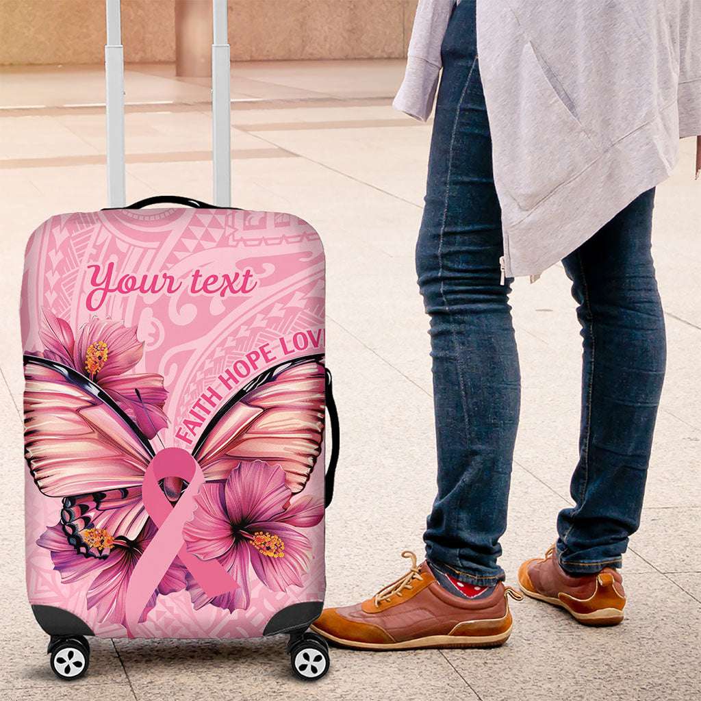 Faith Hope Love Butterfly Pink Ribbon Personalised Luggage Cover Polynesian Tribal Pattern