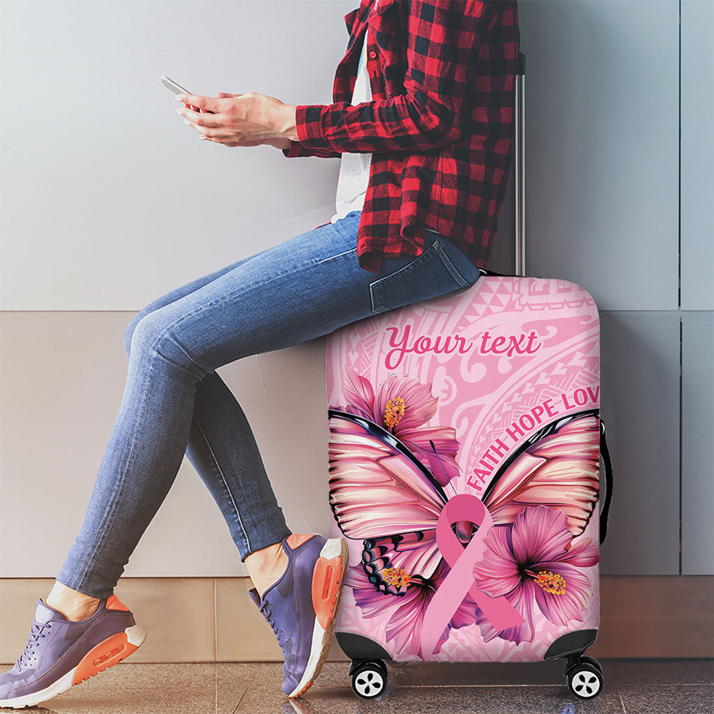 Faith Hope Love Butterfly Pink Ribbon Personalised Luggage Cover Polynesian Tribal Pattern