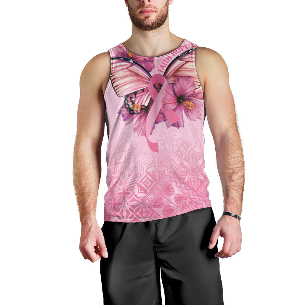 Faith Hope Love Butterfly Pink Ribbon Personalised Men Tank Top Polynesian Tribal Pattern