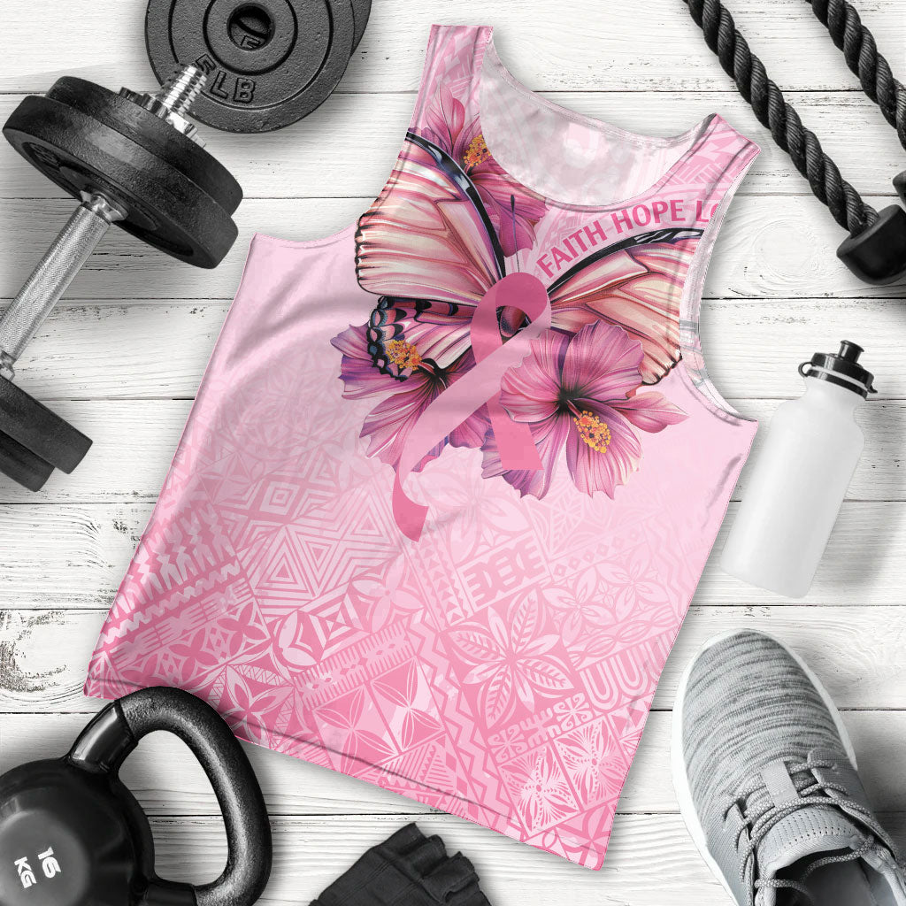 Faith Hope Love Butterfly Pink Ribbon Personalised Men Tank Top Polynesian Tribal Pattern