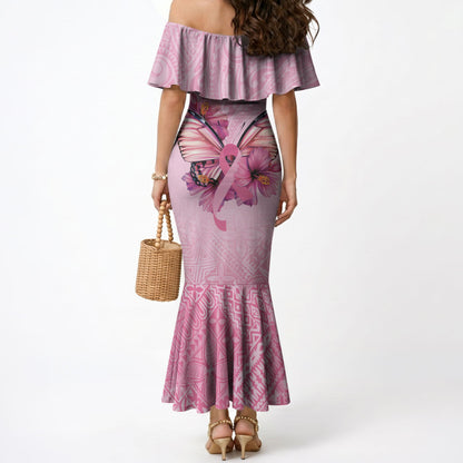 Faith Hope Love Butterfly Pink Ribbon Personalised Mermaid Dress Polynesian Tribal Pattern