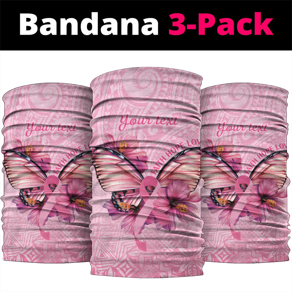 Faith Hope Love Butterfly Pink Ribbon Personalised Neck Gaiter Polynesian Tribal Pattern