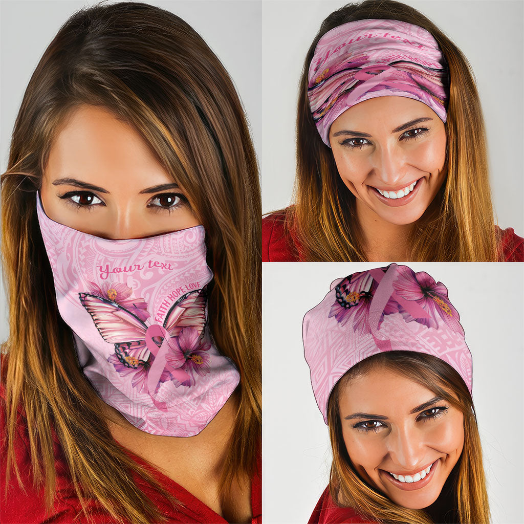 Faith Hope Love Butterfly Pink Ribbon Personalised Neck Gaiter Polynesian Tribal Pattern