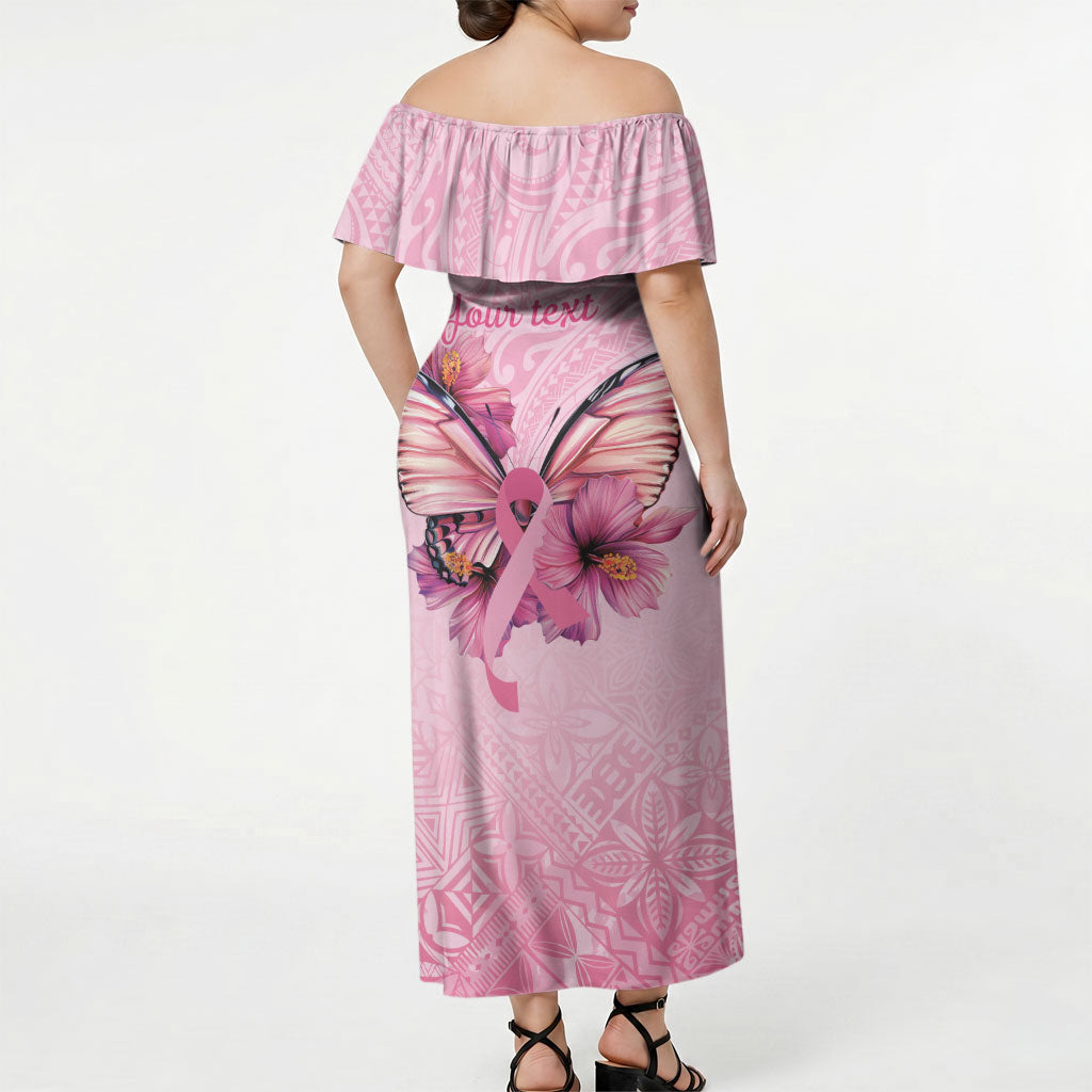 Faith Hope Love Butterfly Pink Ribbon Personalised Off Shoulder Maxi Dress Polynesian Tribal Pattern