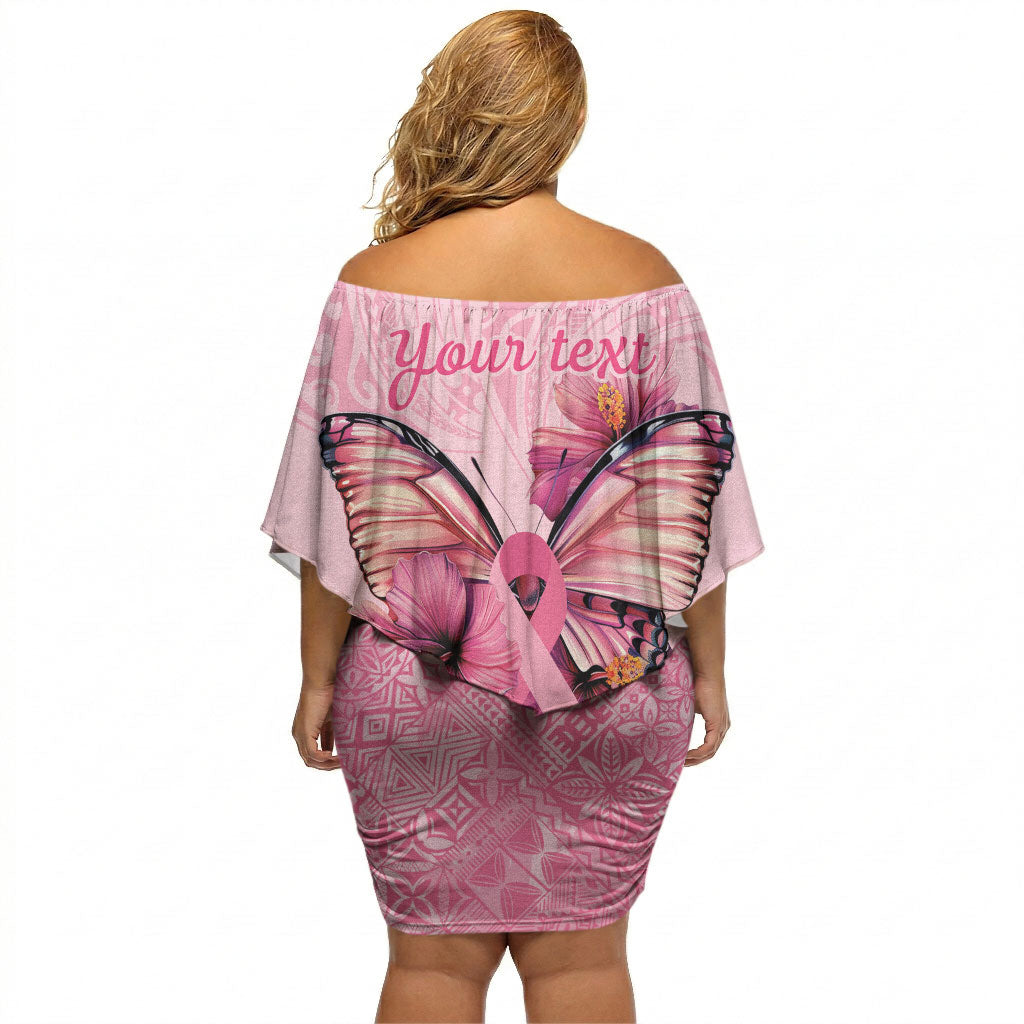 Faith Hope Love Butterfly Pink Ribbon Personalised Off Shoulder Short Dress Polynesian Tribal Pattern