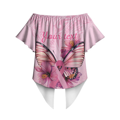 Faith Hope Love Butterfly Pink Ribbon Personalised Off Shoulder Wrap Waist Top Polynesian Tribal Pattern