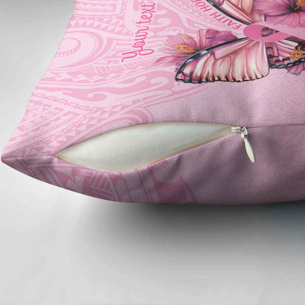 Faith Hope Love Butterfly Pink Ribbon Personalised Pillow Cover Polynesian Tribal Pattern