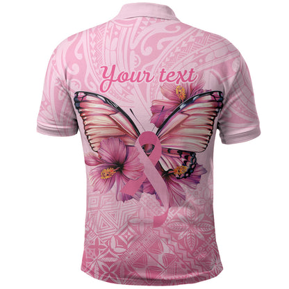 Faith Hope Love Butterfly Pink Ribbon Personalised Polo Shirt Polynesian Tribal Pattern