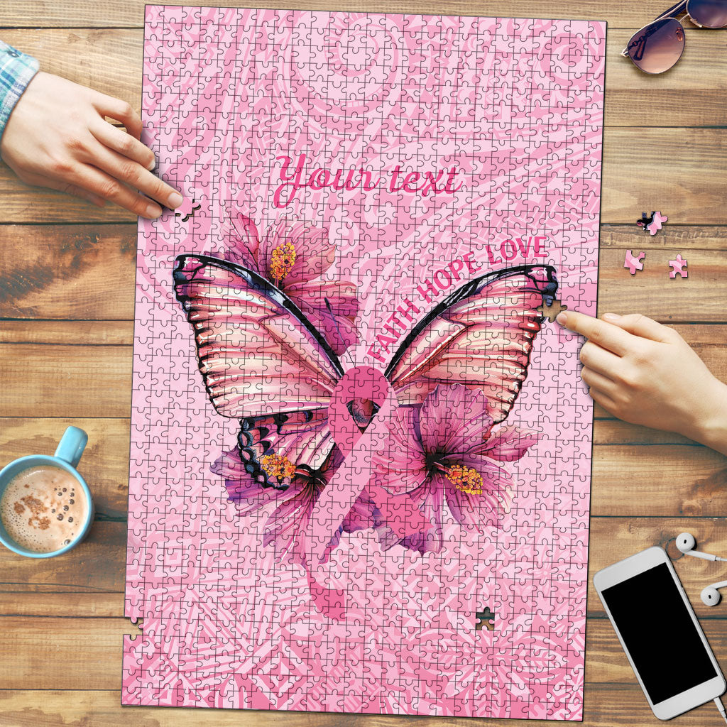 Faith Hope Love Butterfly Pink Ribbon Personalised Puzzle Polynesian Tribal Pattern