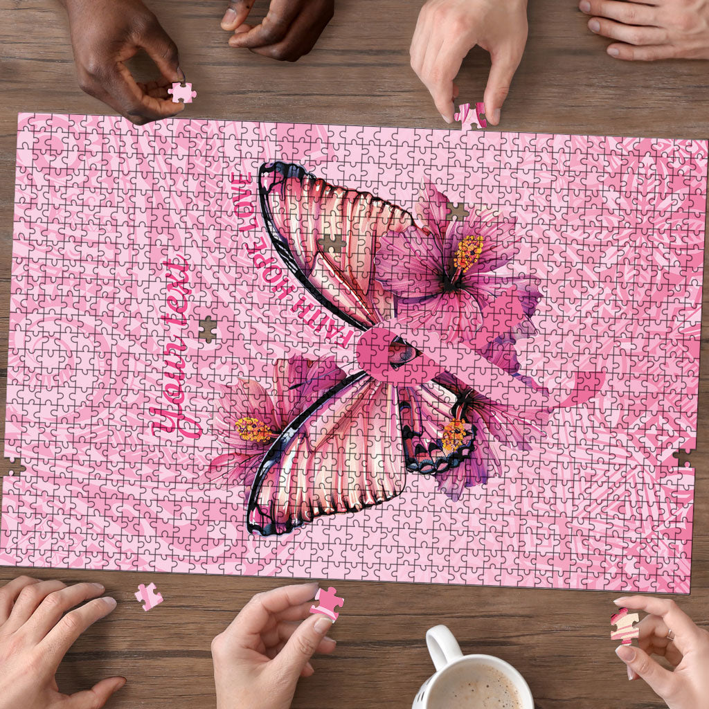Faith Hope Love Butterfly Pink Ribbon Personalised Puzzle Polynesian Tribal Pattern