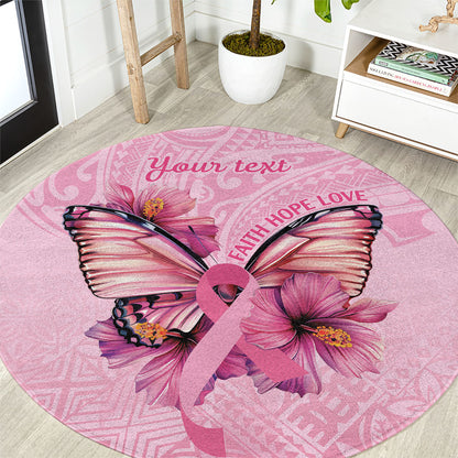 Faith Hope Love Butterfly Pink Ribbon Personalised Round Carpet Polynesian Tribal Pattern