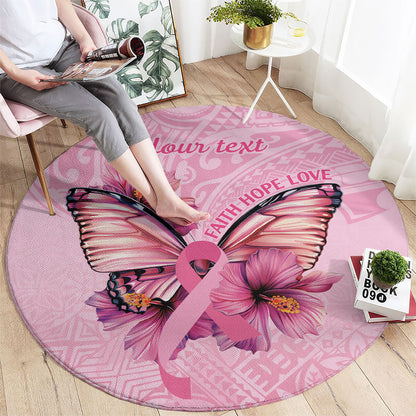 Faith Hope Love Butterfly Pink Ribbon Personalised Round Carpet Polynesian Tribal Pattern