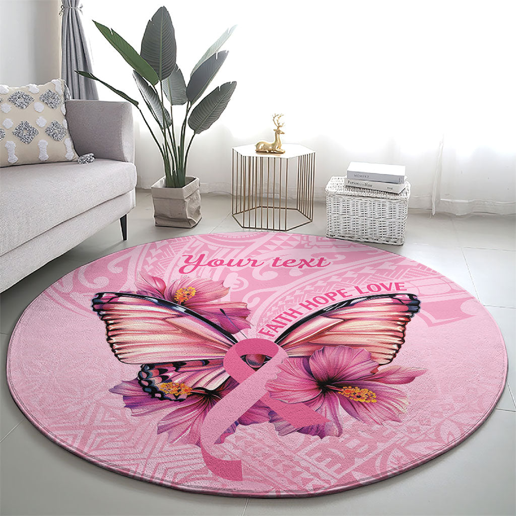 Faith Hope Love Butterfly Pink Ribbon Personalised Round Carpet Polynesian Tribal Pattern
