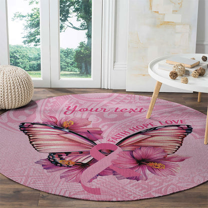 Faith Hope Love Butterfly Pink Ribbon Personalised Round Carpet Polynesian Tribal Pattern