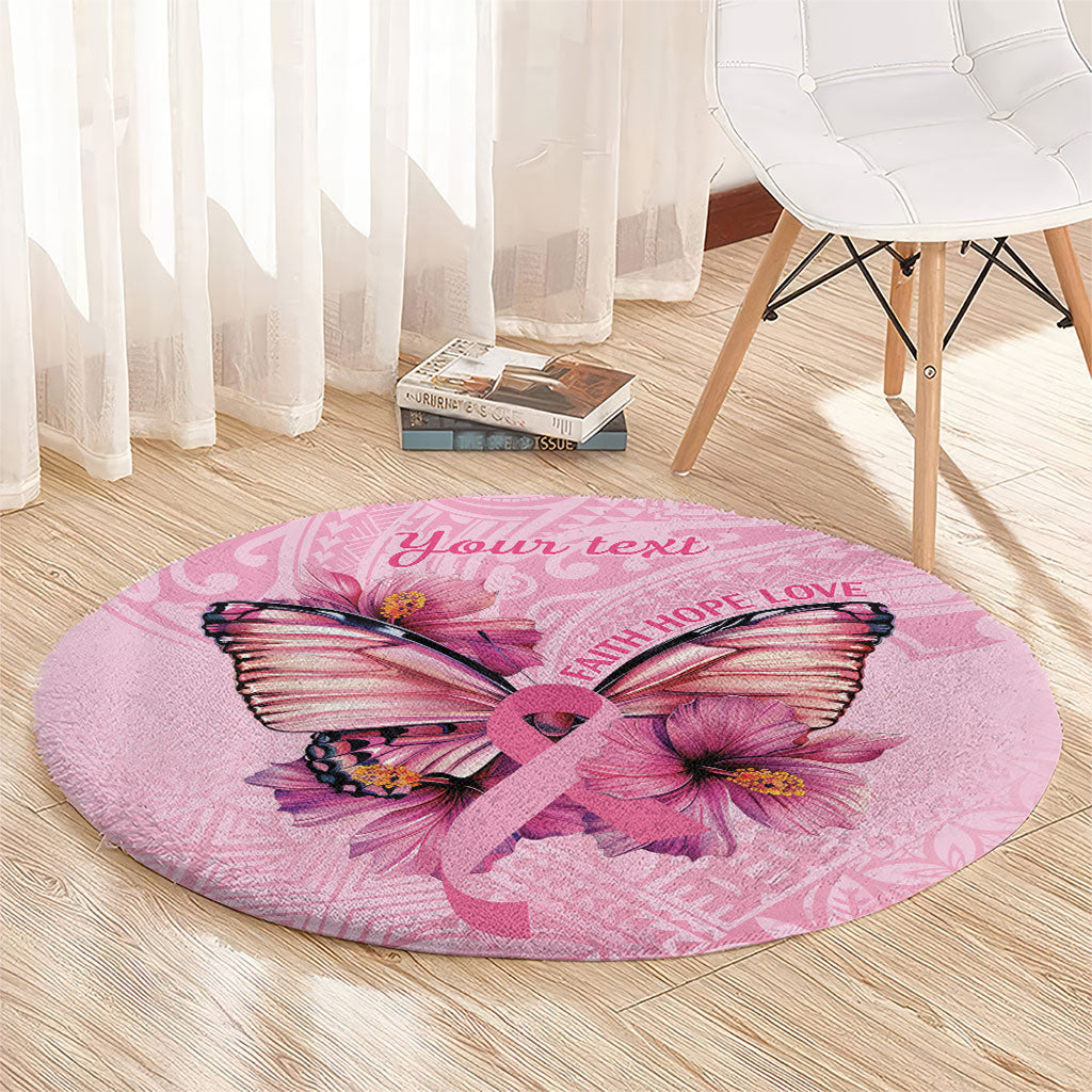 Faith Hope Love Butterfly Pink Ribbon Personalised Round Carpet Polynesian Tribal Pattern