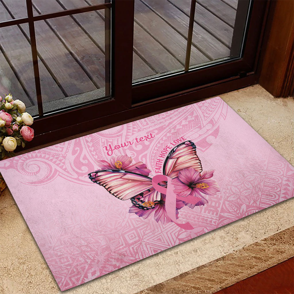 Faith Hope Love Butterfly Pink Ribbon Personalised Rubber Doormat Polynesian Tribal Pattern