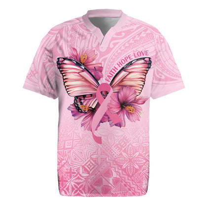 Faith Hope Love Butterfly Pink Ribbon Personalised Rugby Jersey Polynesian Tribal Pattern