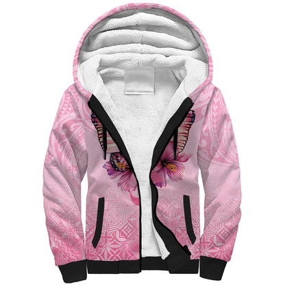 Faith Hope Love Butterfly Pink Ribbon Personalised Sherpa Hoodie Polynesian Tribal Pattern