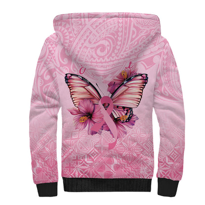 Faith Hope Love Butterfly Pink Ribbon Personalised Sherpa Hoodie Polynesian Tribal Pattern