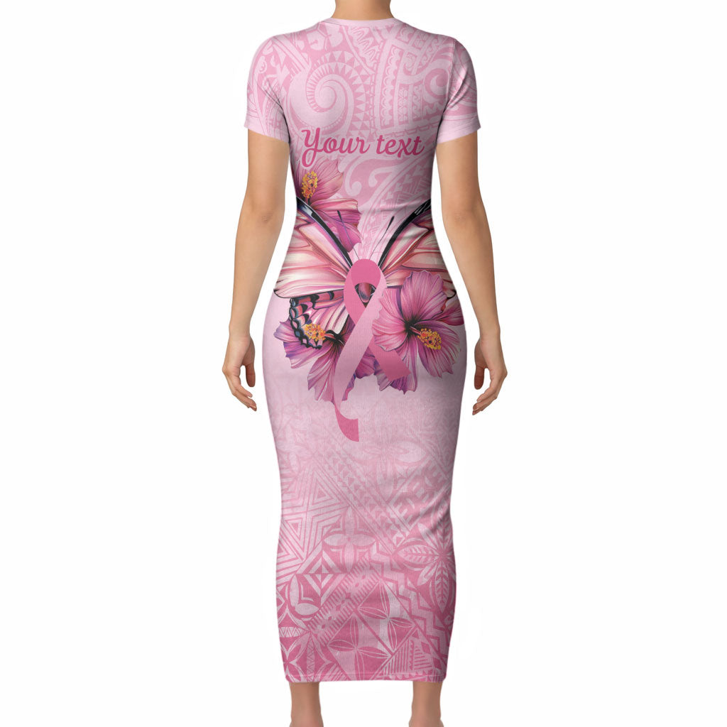 Faith Hope Love Butterfly Pink Ribbon Personalised Short Sleeve Bodycon Dress Polynesian Tribal Pattern