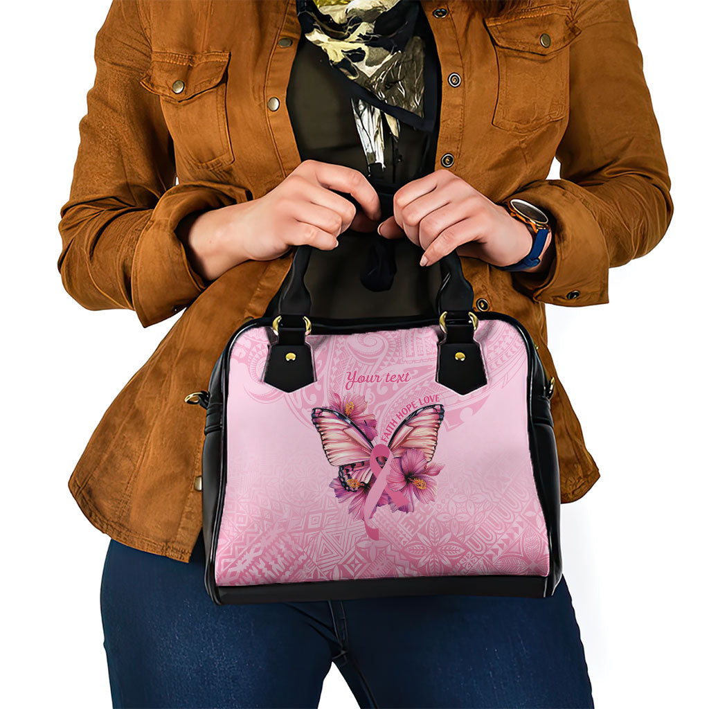 Faith Hope Love Butterfly Pink Ribbon Personalised Shoulder Handbag Polynesian Tribal Pattern