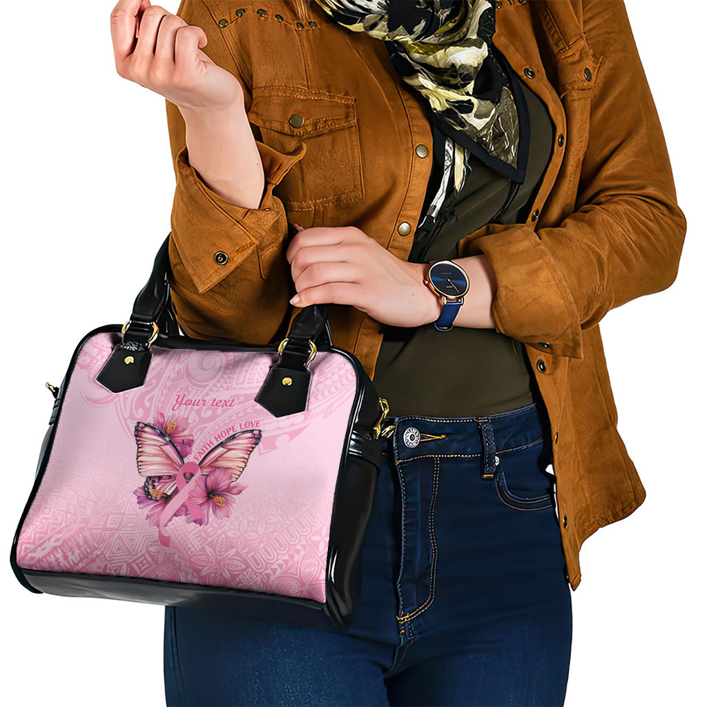 Faith Hope Love Butterfly Pink Ribbon Personalised Shoulder Handbag Polynesian Tribal Pattern