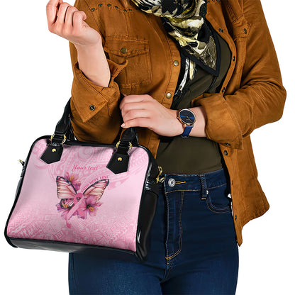 Faith Hope Love Butterfly Pink Ribbon Personalised Shoulder Handbag Polynesian Tribal Pattern