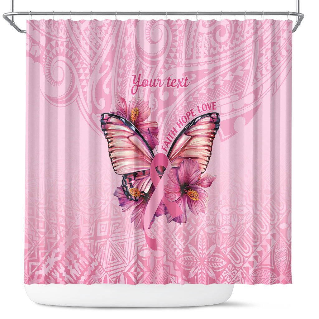 Faith Hope Love Butterfly Pink Ribbon Personalised Shower Curtain Polynesian Tribal Pattern