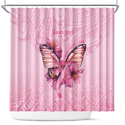 Faith Hope Love Butterfly Pink Ribbon Personalised Shower Curtain Polynesian Tribal Pattern