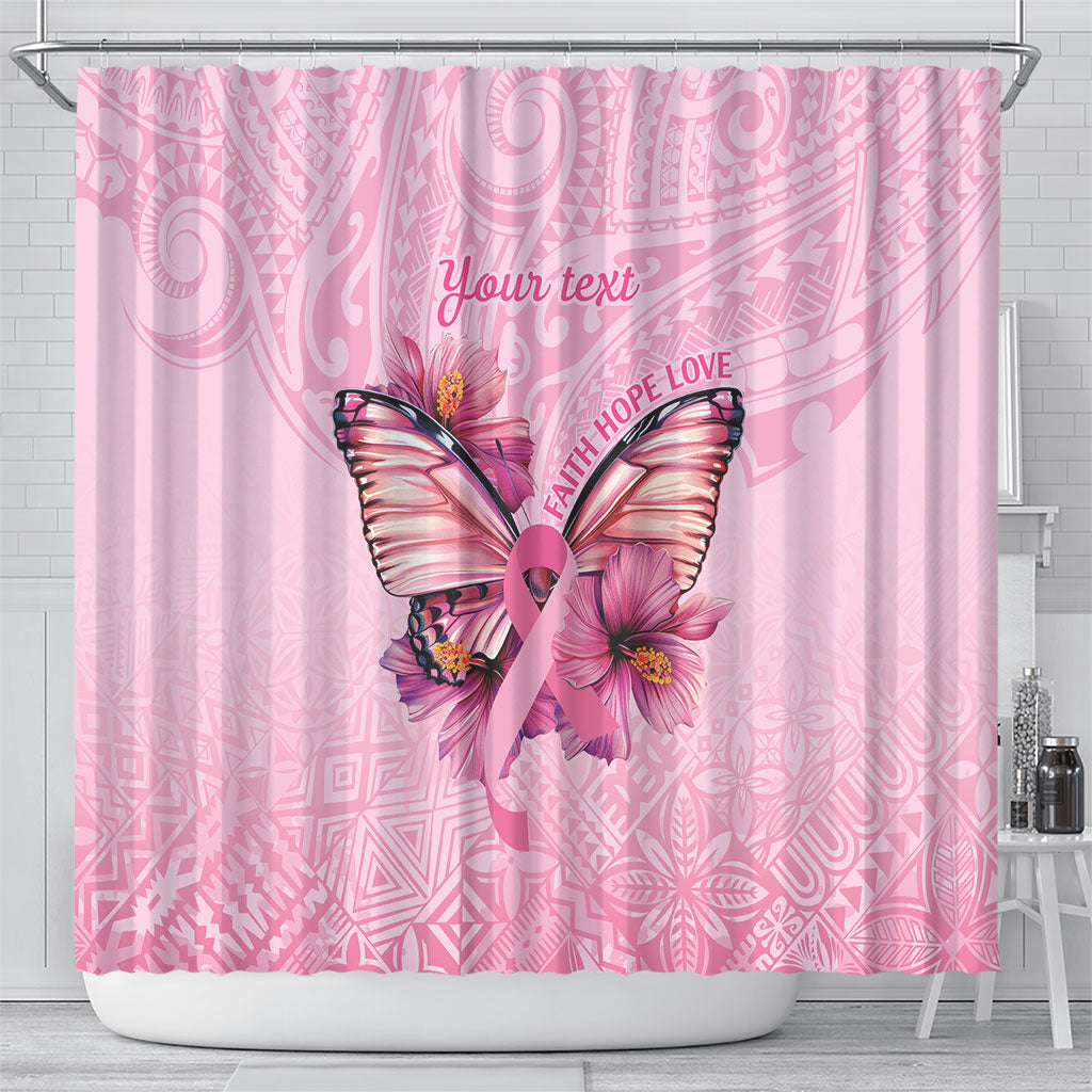 Faith Hope Love Butterfly Pink Ribbon Personalised Shower Curtain Polynesian Tribal Pattern