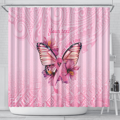 Faith Hope Love Butterfly Pink Ribbon Personalised Shower Curtain Polynesian Tribal Pattern