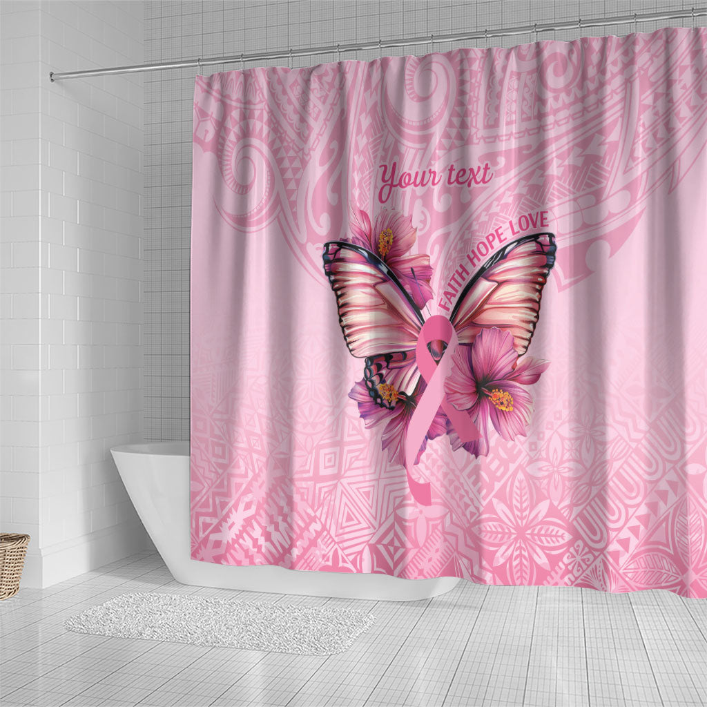 Faith Hope Love Butterfly Pink Ribbon Personalised Shower Curtain Polynesian Tribal Pattern