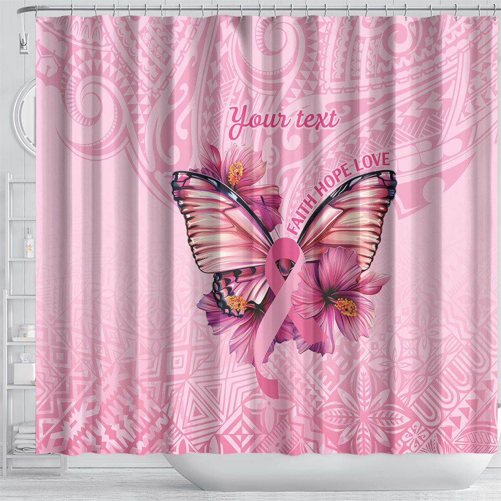Faith Hope Love Butterfly Pink Ribbon Personalised Shower Curtain Polynesian Tribal Pattern