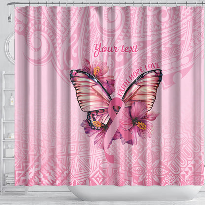 Faith Hope Love Butterfly Pink Ribbon Personalised Shower Curtain Polynesian Tribal Pattern