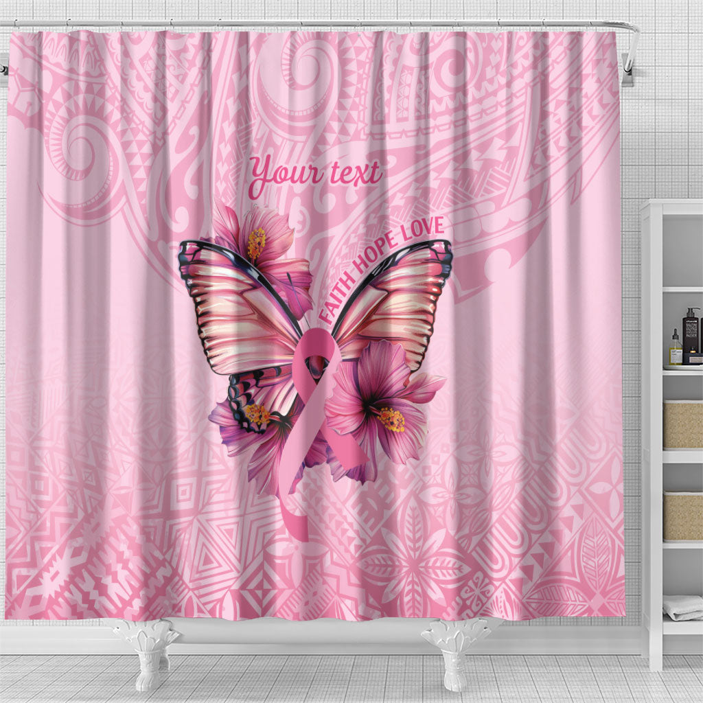 Faith Hope Love Butterfly Pink Ribbon Personalised Shower Curtain Polynesian Tribal Pattern