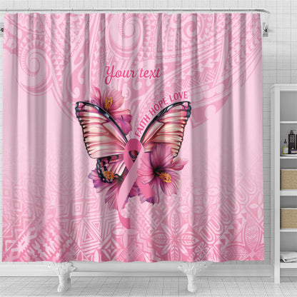 Faith Hope Love Butterfly Pink Ribbon Personalised Shower Curtain Polynesian Tribal Pattern