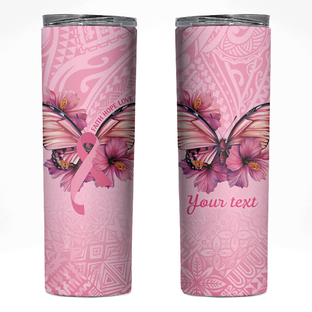 Faith Hope Love Butterfly Pink Ribbon Personalised Skinny Tumbler Polynesian Tribal Pattern