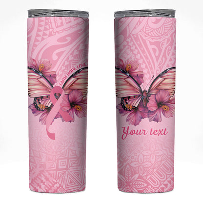 Faith Hope Love Butterfly Pink Ribbon Personalised Skinny Tumbler Polynesian Tribal Pattern