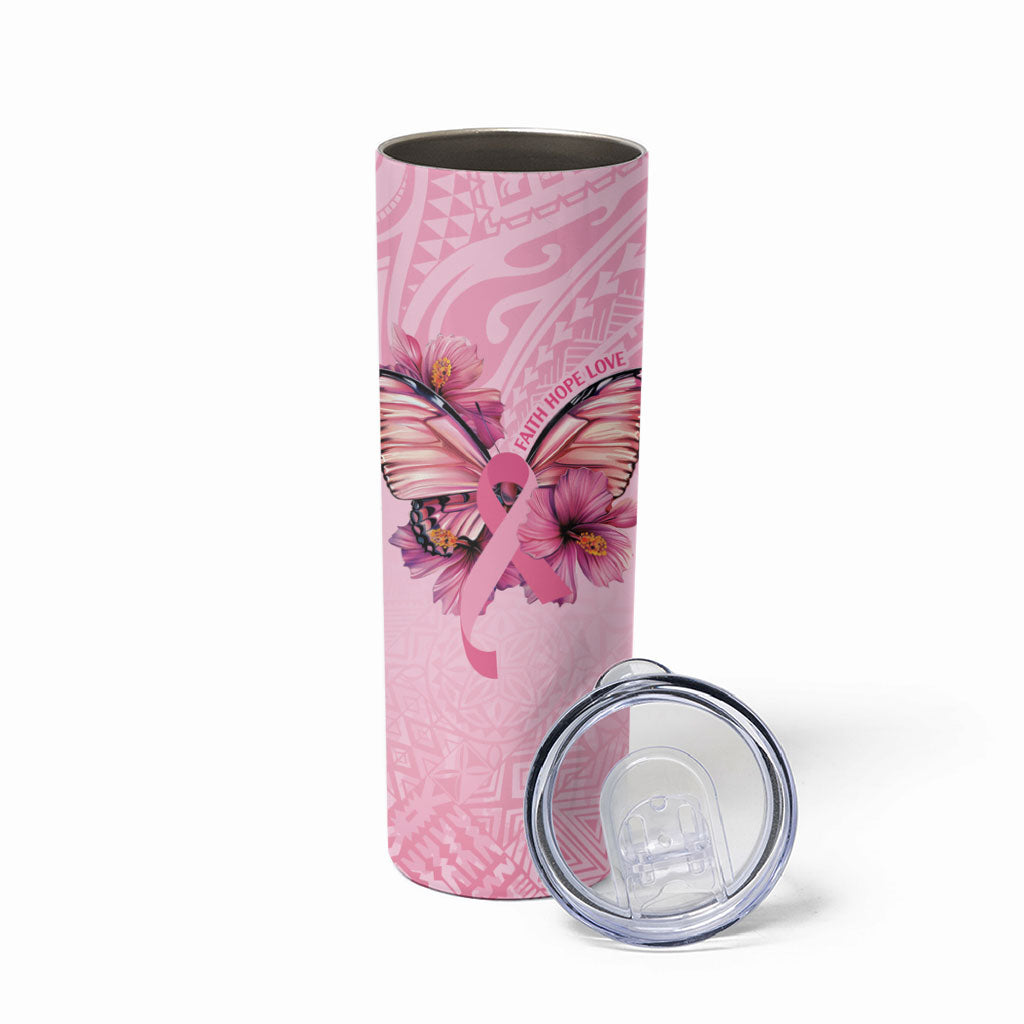 Faith Hope Love Butterfly Pink Ribbon Personalised Skinny Tumbler Polynesian Tribal Pattern
