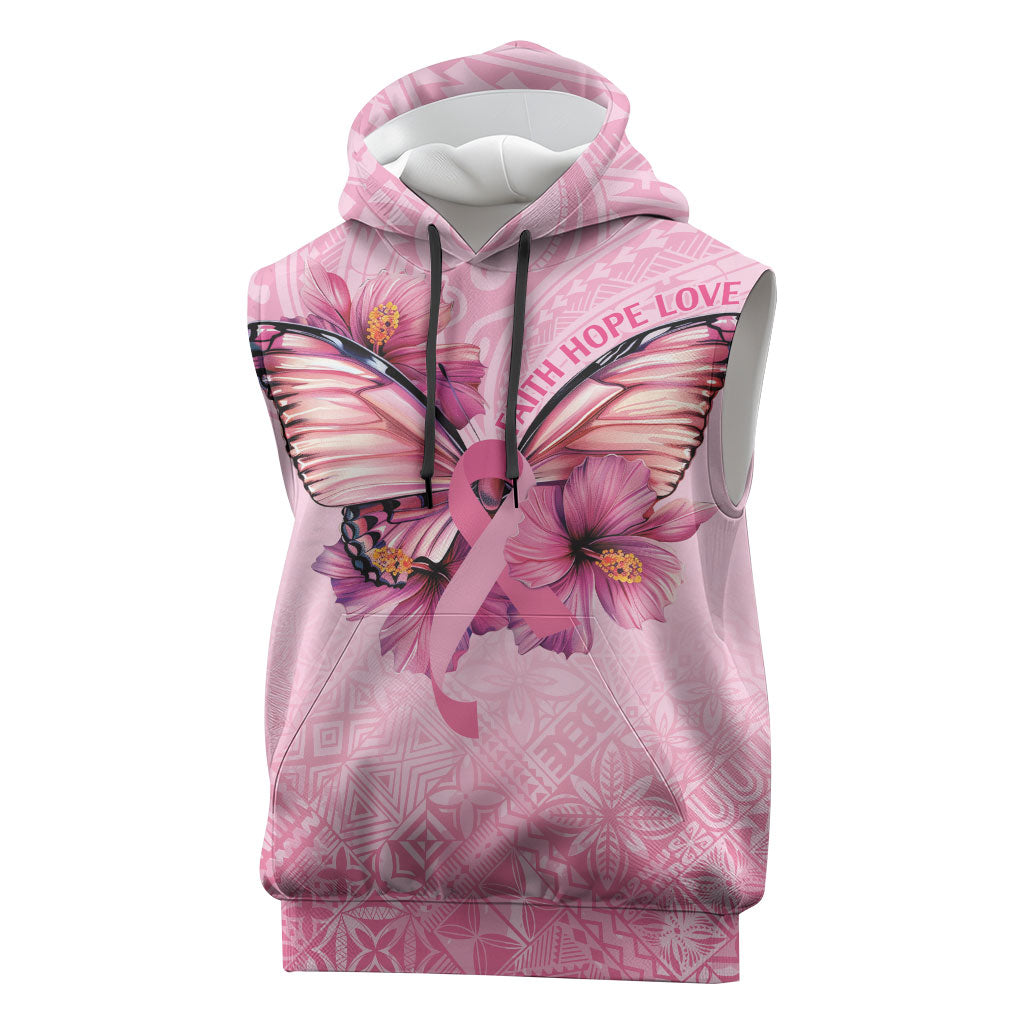 Faith Hope Love Butterfly Pink Ribbon Personalised Sleeveless Hoodie Polynesian Tribal Pattern