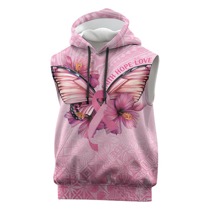 Faith Hope Love Butterfly Pink Ribbon Personalised Sleeveless Hoodie Polynesian Tribal Pattern