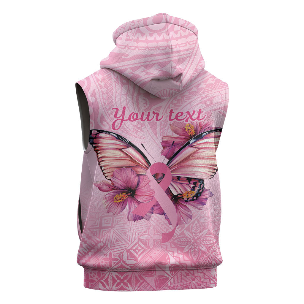 Faith Hope Love Butterfly Pink Ribbon Personalised Sleeveless Hoodie Polynesian Tribal Pattern