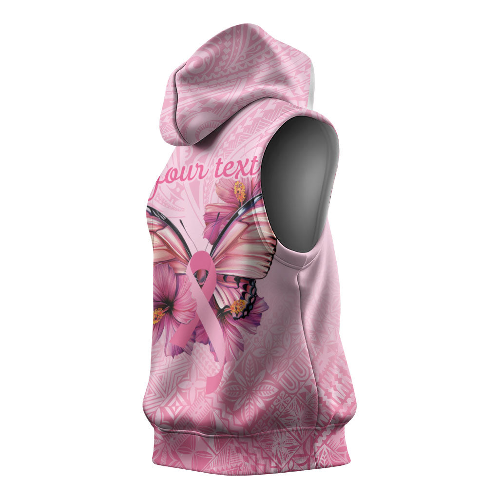 Faith Hope Love Butterfly Pink Ribbon Personalised Sleeveless Hoodie Polynesian Tribal Pattern