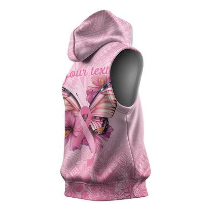 Faith Hope Love Butterfly Pink Ribbon Personalised Sleeveless Hoodie Polynesian Tribal Pattern