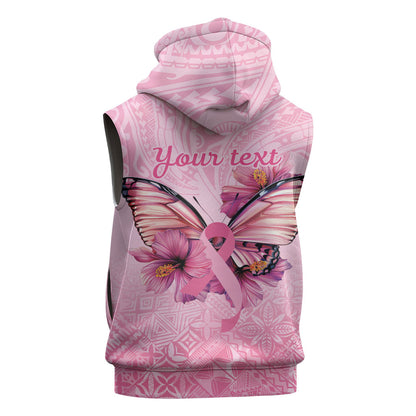 Faith Hope Love Butterfly Pink Ribbon Personalised Sleeveless Zip Hoodie Polynesian Tribal Pattern