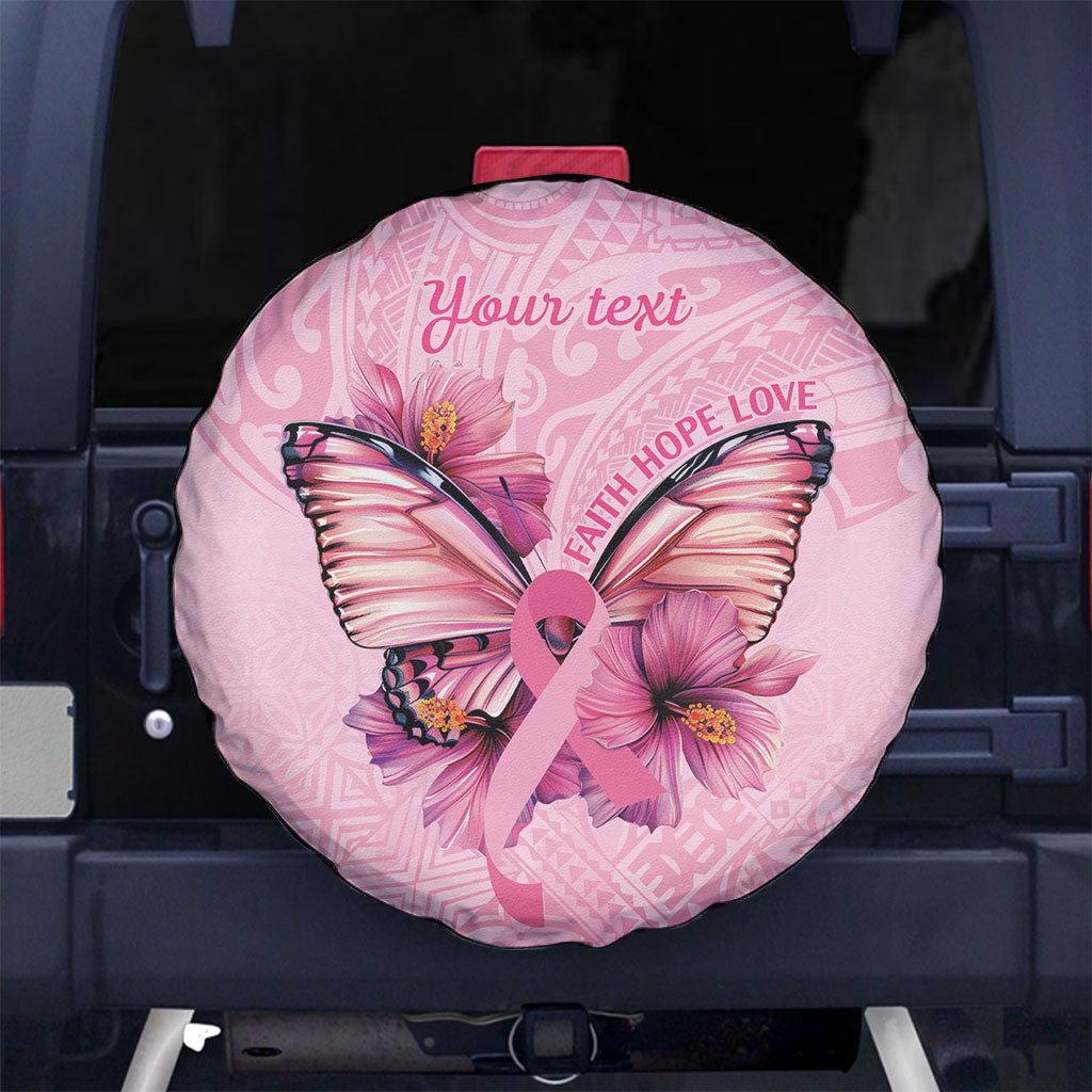 Faith Hope Love Butterfly Pink Ribbon Personalised Spare Tire Cover Polynesian Tribal Pattern