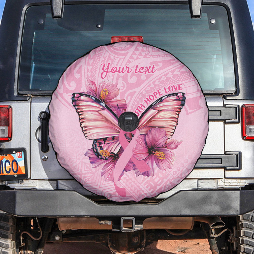 Faith Hope Love Butterfly Pink Ribbon Personalised Spare Tire Cover Polynesian Tribal Pattern