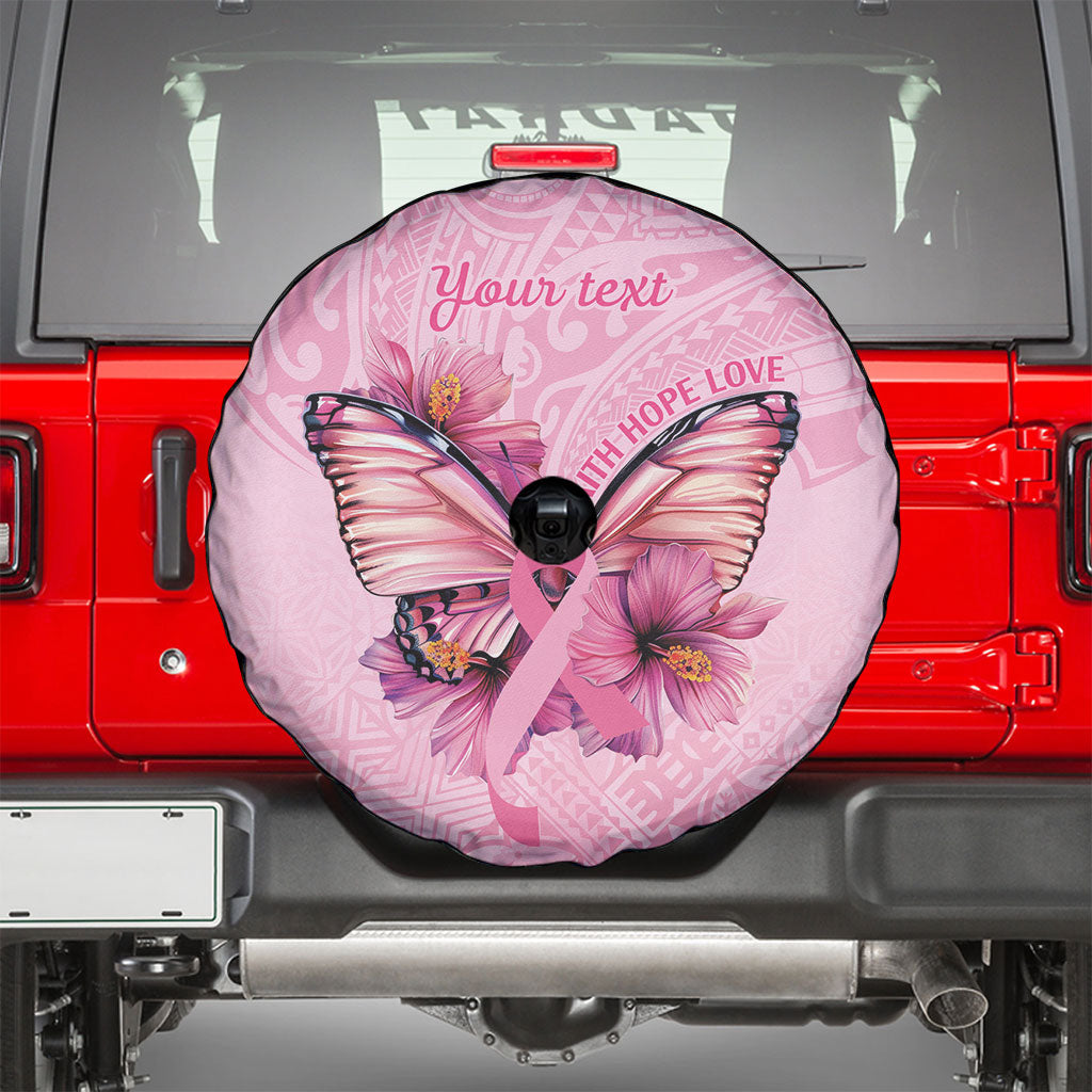 Faith Hope Love Butterfly Pink Ribbon Personalised Spare Tire Cover Polynesian Tribal Pattern