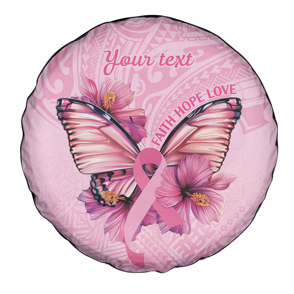 Faith Hope Love Butterfly Pink Ribbon Personalised Spare Tire Cover Polynesian Tribal Pattern