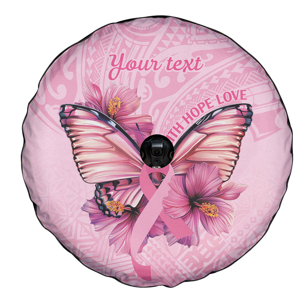 Faith Hope Love Butterfly Pink Ribbon Personalised Spare Tire Cover Polynesian Tribal Pattern